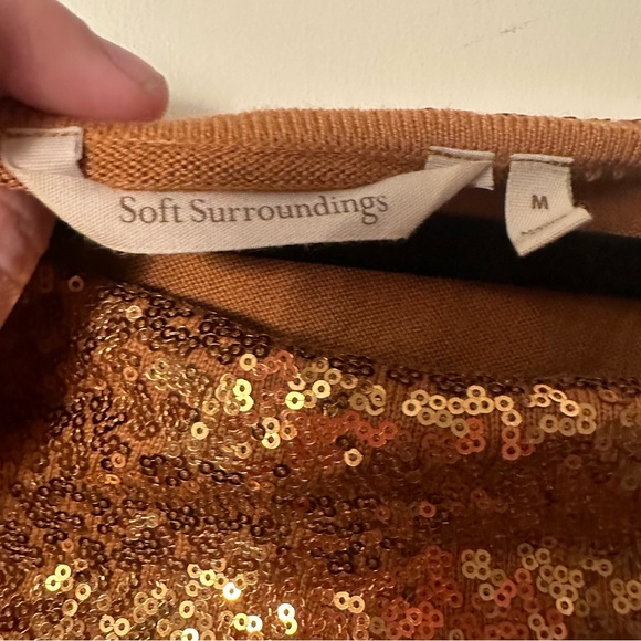 Soft Surroundings Soft Raven Sequin Off The Shoulder Sweater In Golden Brown M - Picture 10 of 13